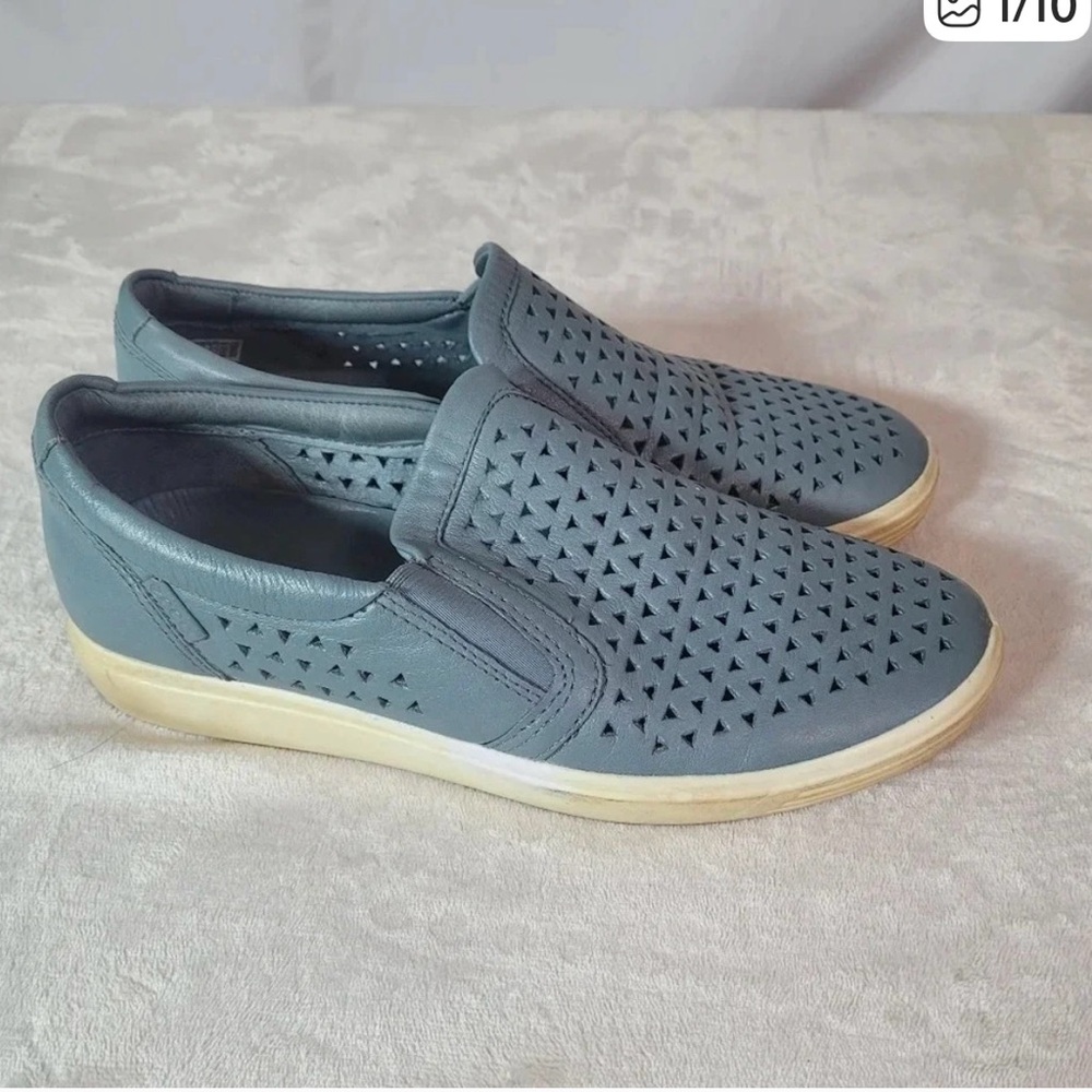 ECCO women’s perforated blue slip on loafers - Picture 2 of 9
